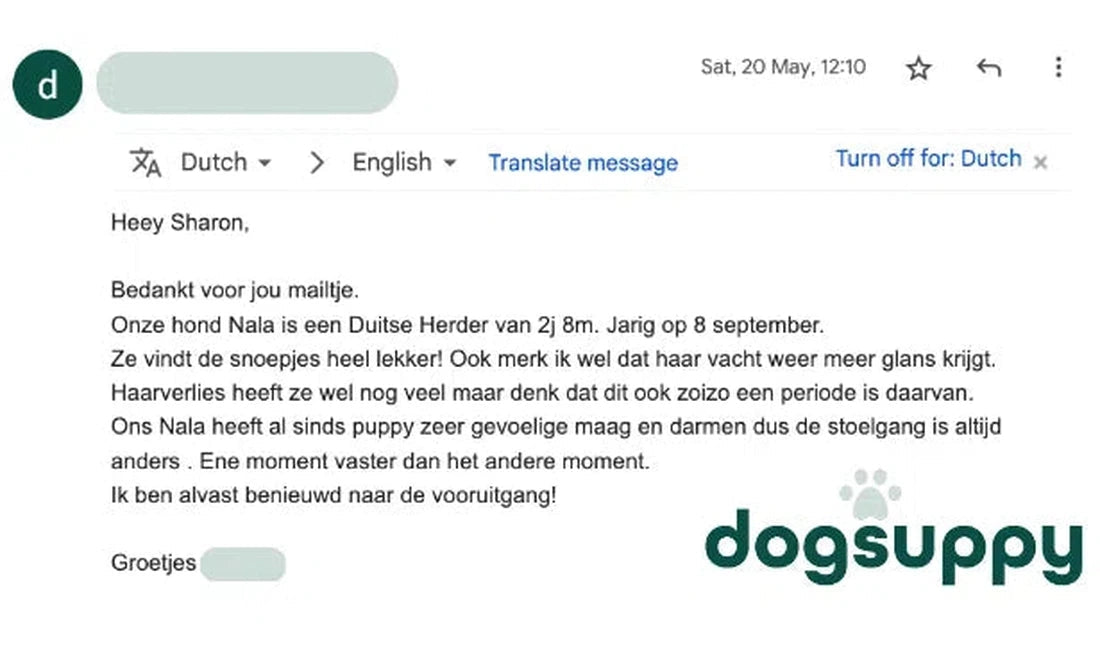 Duitse herder Nala houdt van snoepjes en heeft glanzende vacht