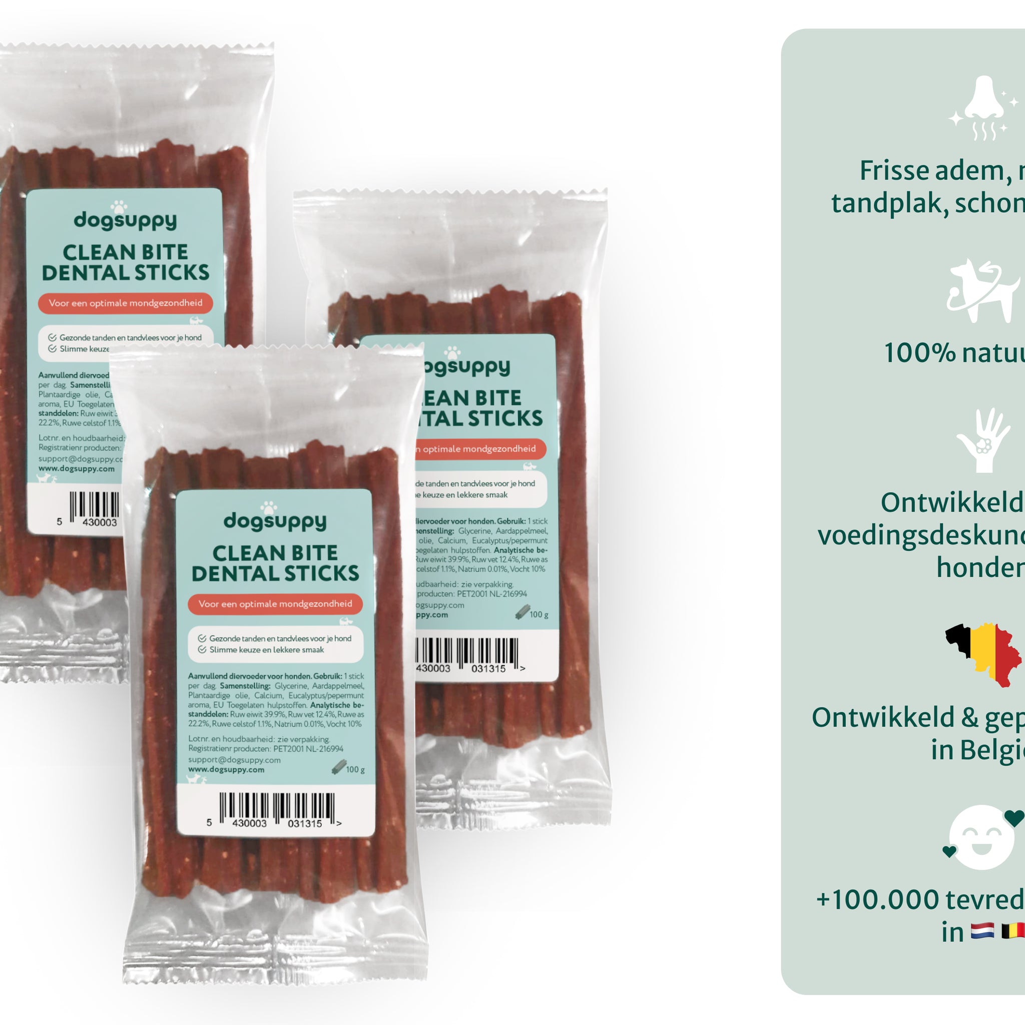 Schone tanden en verwijderen van tandplak | Clean Bite Premium Sticks | 5 Sticks per zakje