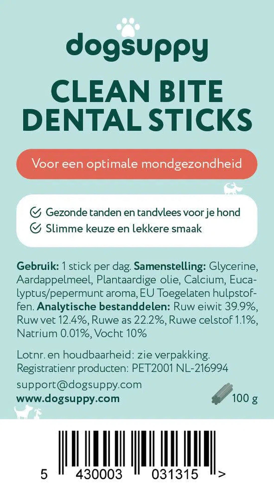 Schone tanden en verwijderen van tandplak | Clean Bite Premium Sticks | 5 Sticks per zakje